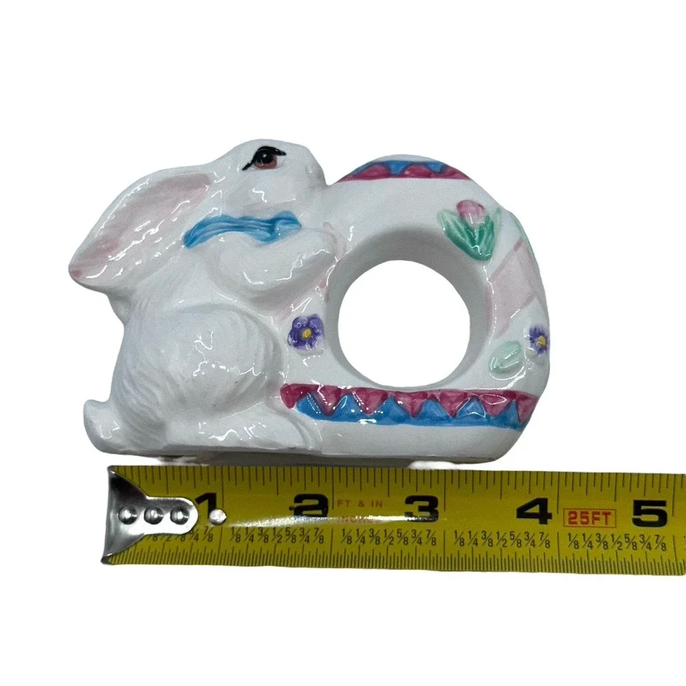 Vintage Ceramic Napkin Rings Bunny Rabbit‎ Figurine Set Of 4 White